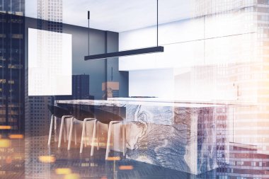 Beyaz ve gri mutfak köşesi, tonda poster