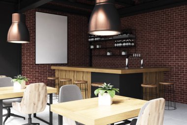 Siyah ve tuğla bar iç poster yan