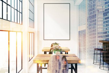 Beyaz ve tuğla iç poster bar tonda kapat