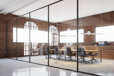 Tuğla ve beyaz ofis köşe ofis kabinleri