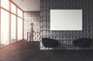 Gri ofis bekleme odası, poster, işadamı