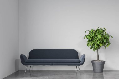 Boş beyaz oda, gri kanepe