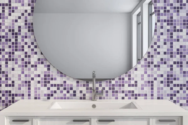 Fioletowe płytki łazienka umywalka — Zdjęcie stockowe