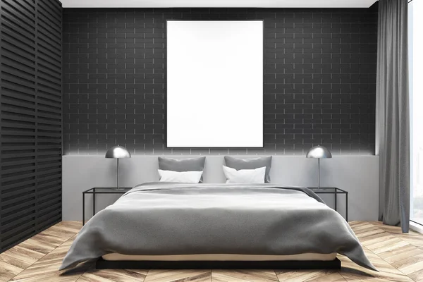 Sypialnia czarne wnętrze, pionowy plakat — Zdjęcie stockowe