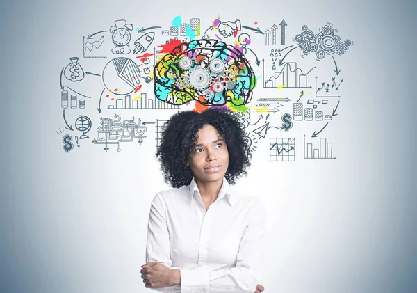Fundersam afroamerikansk affärskvinna, cog hjärnan — Stockfoto
