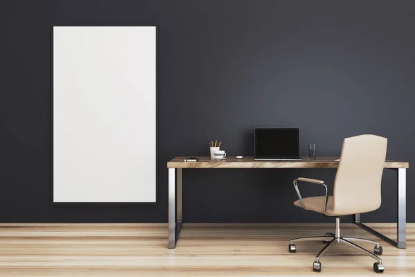 Home office, tavolo e poster da parete nera — Foto Stock