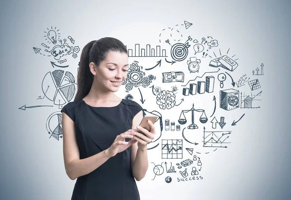 Businesswoman with a smartphone, plan — Stock Photo, Image