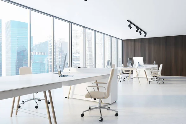 White office with a wooden wall — Stock Photo, Image