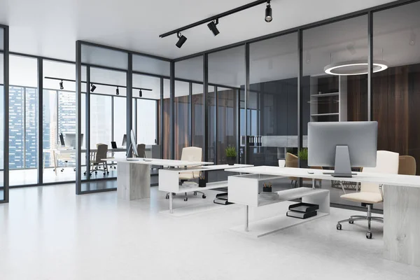 Dark glass wall open space office — Stock Photo, Image