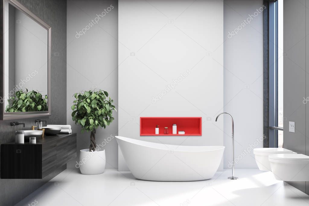 White and gray bathroom interior