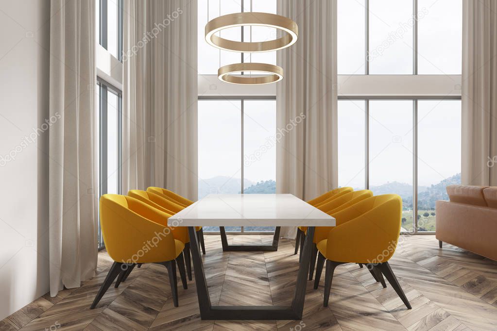 Weißen Esszimmer Ecke, gelbe Stühle Seite — Stockfoto © denisismagilov