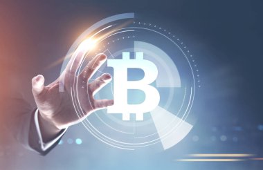 İşadamı el bitcoin ve Hud