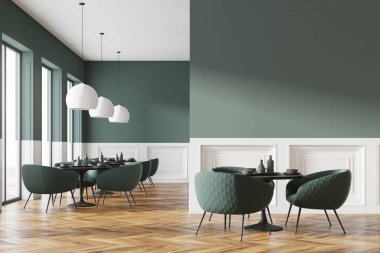 Yeşil ve beyaz Cafe iç, duvar