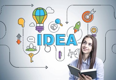 Mavi, planlayıcısı, fikir dalgın kadında