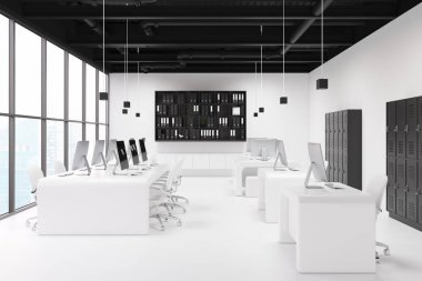 Beyaz ofis, siyah soyunma odası dolapları