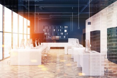 Beyaz ofis siyah soyunma odası dolapları ahşap tonda