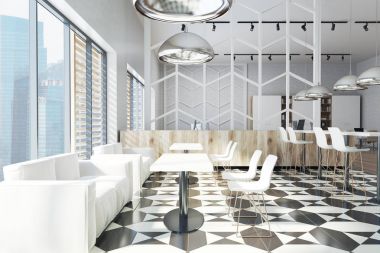 Office yemek odası alanı, beyaz kanepeler