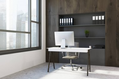 Koyu ahşap ofis işyeri köşe