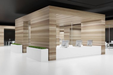 Ahşap duvar ofis, siyah tavan yan