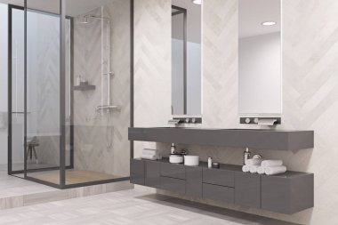 Çift lavabo banyo yan gri