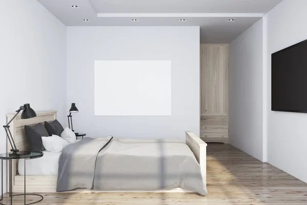 White bedroom with poster — Stock Photo, Image