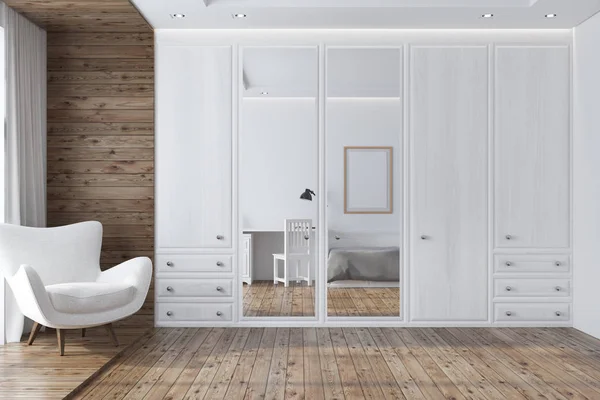 White wooden wardrobe living room — Stock Photo, Image