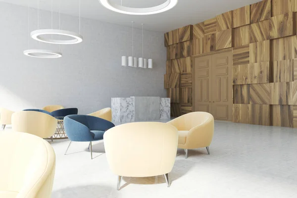 Sala d'attesa ufficio in legno, lato reception — Foto Stock