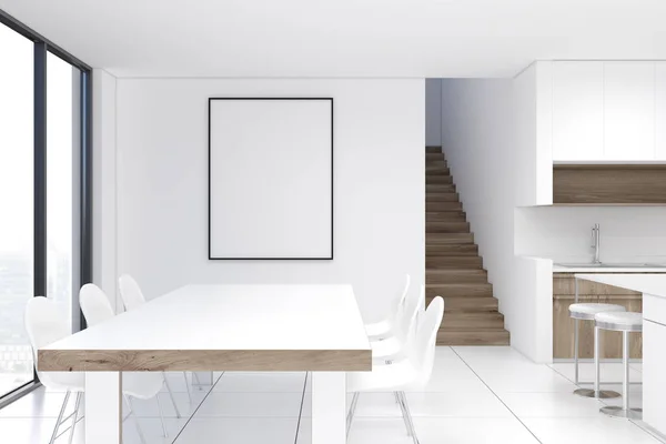 White kitchen interior with a poster — Stock Photo, Image