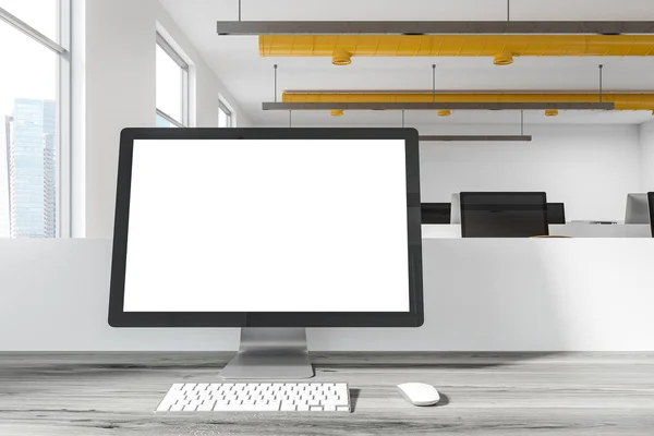 White computer screen in office interior — Stock Photo, Image