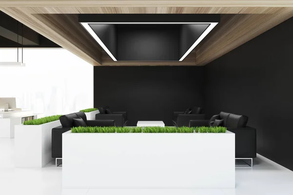 Oficina de espacio abierto, un techo negro, hierba — Foto de Stock