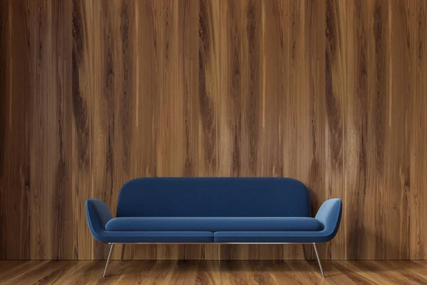 Empty wooden room, blue sofa — Stock Photo, Image