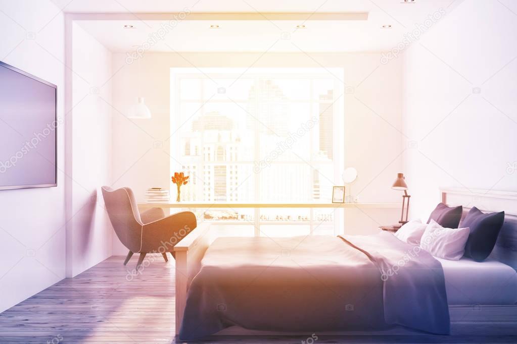 Loft white bedroom interior toned