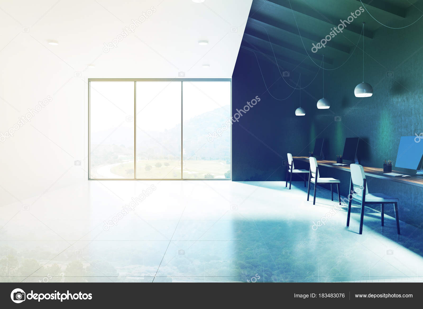 Green And White Office Interior Toned Stock Photo