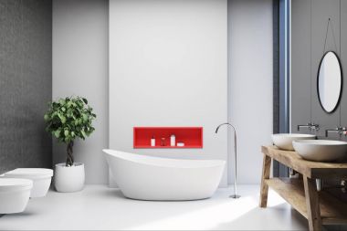 Beyaz ve koyu gri banyo iç