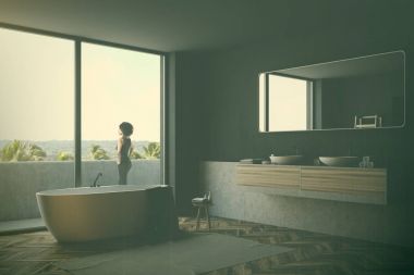 Tonda gri banyo iç, yan görünüm