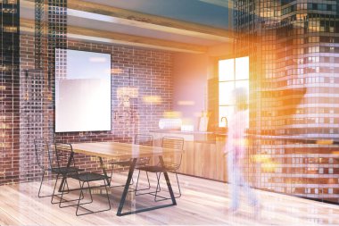 Bulanık tuğla ve beton yemek odası köşe