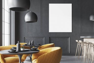 Siyah çatı kafe iç bir çizgiyle poster