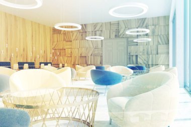 Modern ofis bekleme odası, ahşap tonda