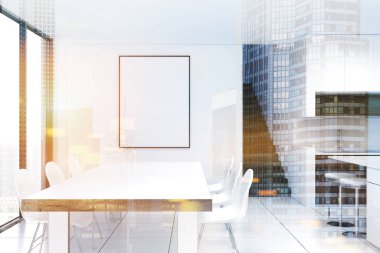 Beyaz mutfak iç tonda bir posteri ile