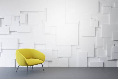 Beyaz boş oda, sarı koltuk