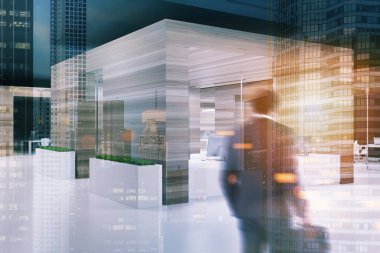 Ahşap duvar ofis, siyah tavan yan bulanıklık