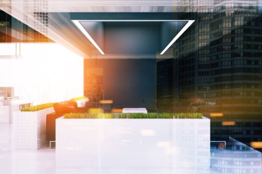 Açık alan ofis, siyah tavan, tonda çimen