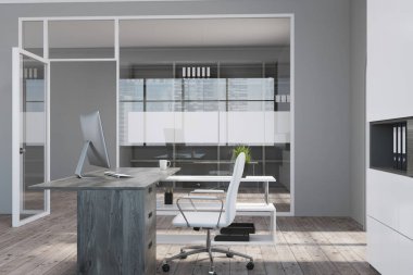 Gri ofis işyeri yan görünüm