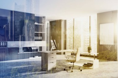 Gri ofis işyeri iç, tonda poster