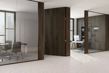 Koyu ahşap ofis işyeri, lobi