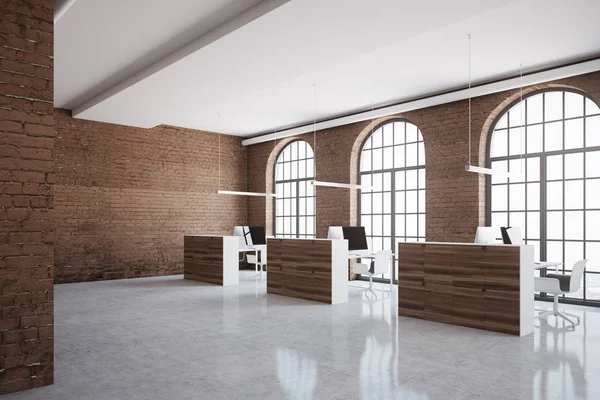 Brick open space office, arch windows — Stock Photo, Image