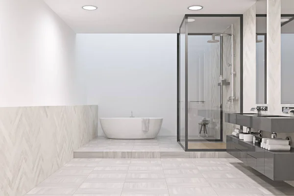Casa de banho branca com chuveiro — Fotografia de Stock