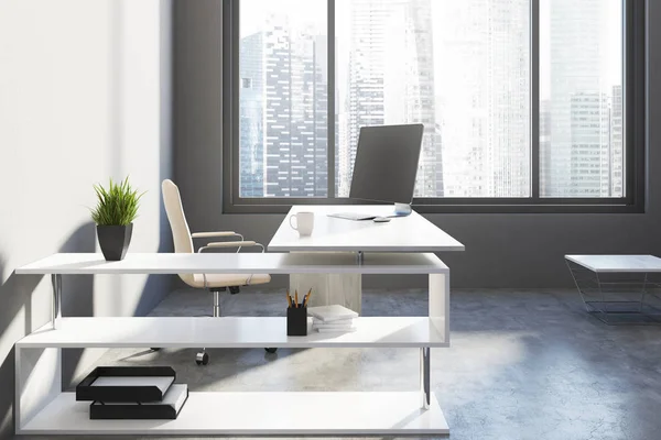 Ufficio panoramico grigio posto di lavoro — Foto Stock