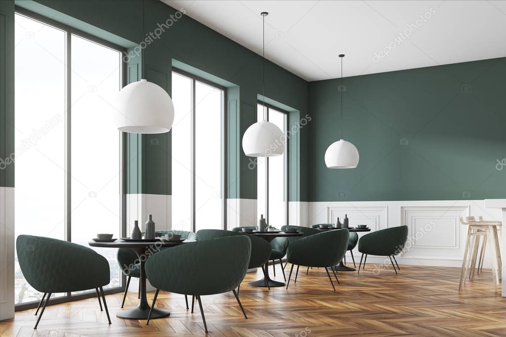 Green and white cafe corner
