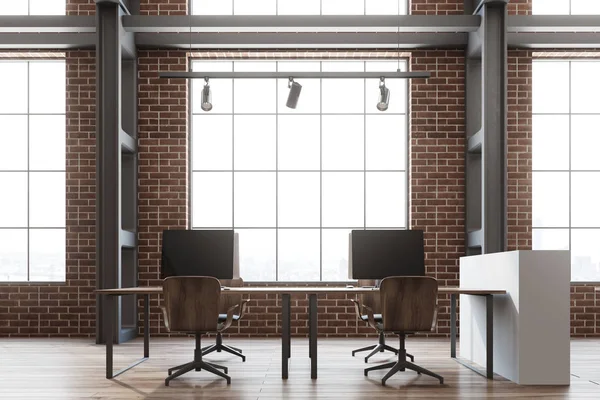 Brick wall open space office, loft — Stock Photo, Image